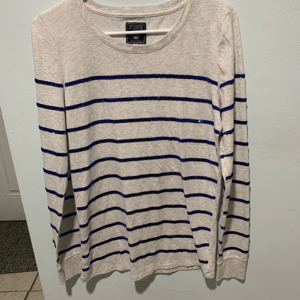 PINK Victoria's Secret Gray Sweater with Navy Stripes